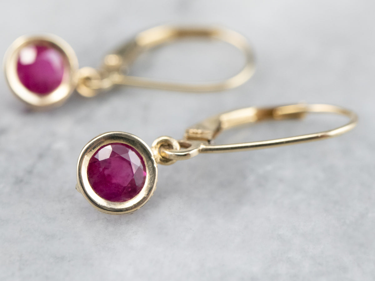 Yellow Gold Ruby Drop Earrings
