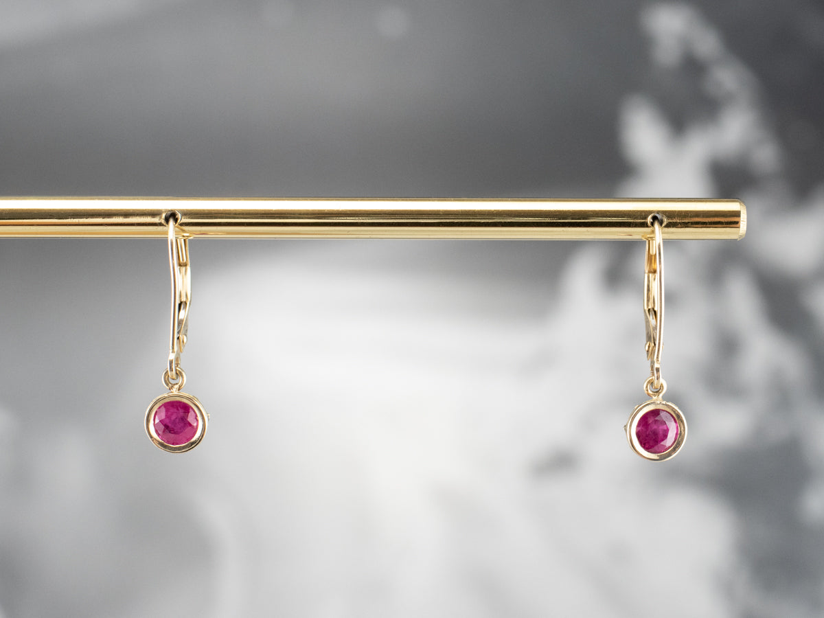 Yellow Gold Ruby Drop Earrings