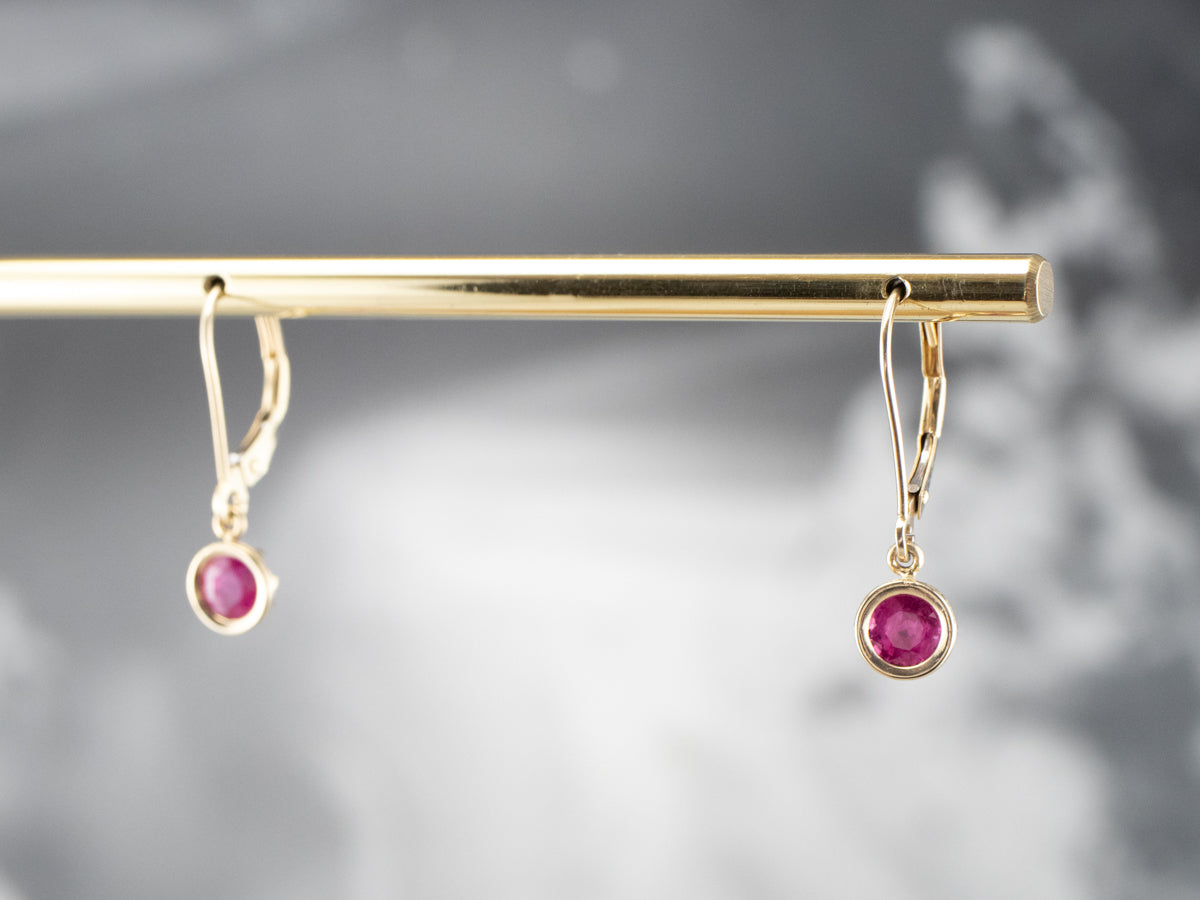 Yellow Gold Ruby Drop Earrings