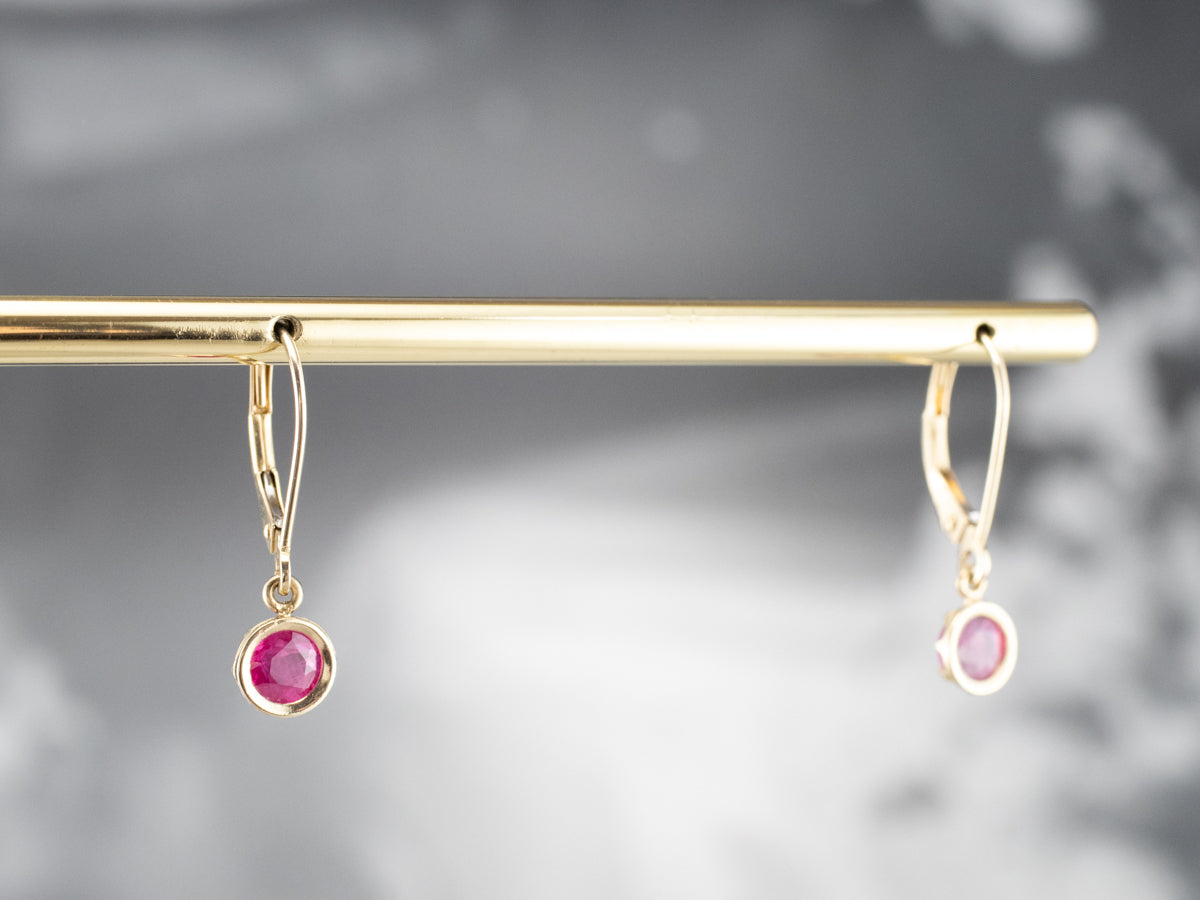 Yellow Gold Ruby Drop Earrings