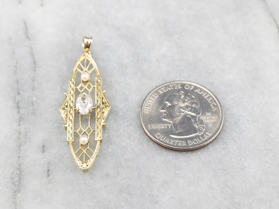 Antique Marquise Diamond and Pearl Lavalier