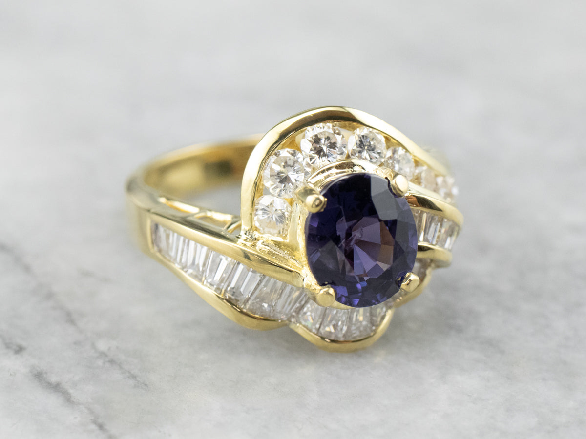 Purple Sapphire and Diamond 18K Gold Ring