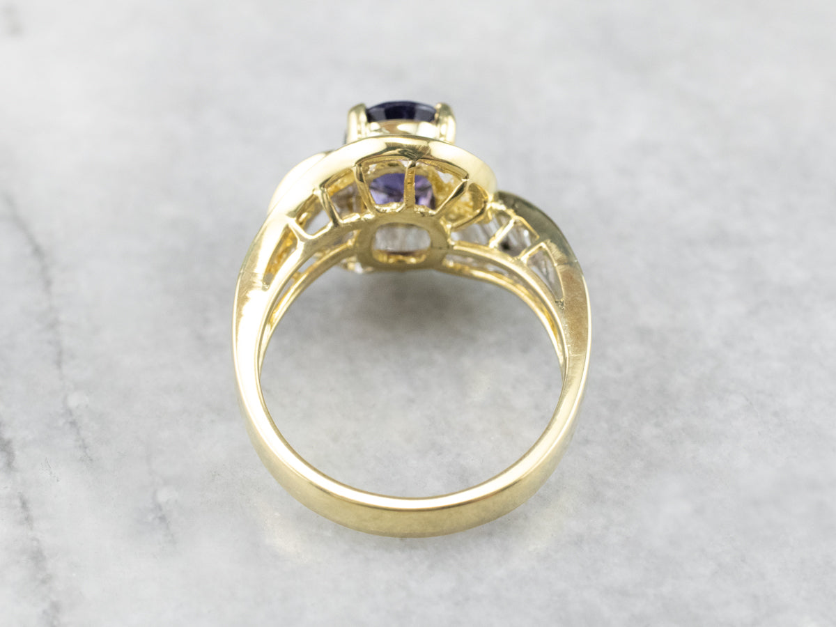 Purple Sapphire and Diamond 18K Gold Ring