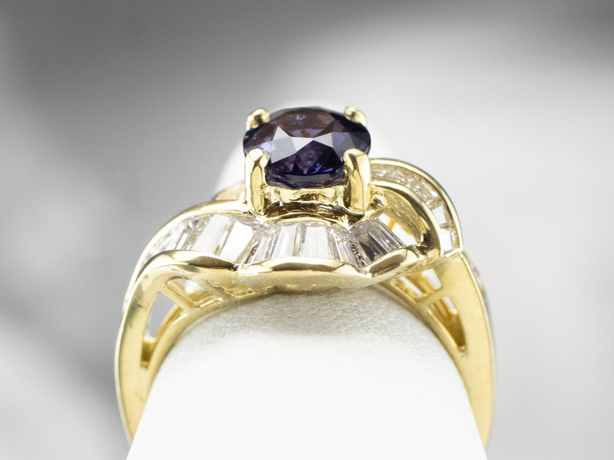 Purple Sapphire and Diamond 18K Gold Ring
