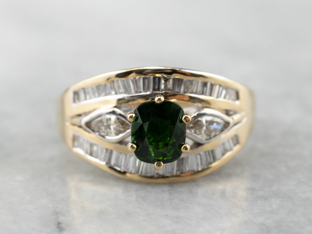 Bold Tsavorite Garnet and Diamond Ring