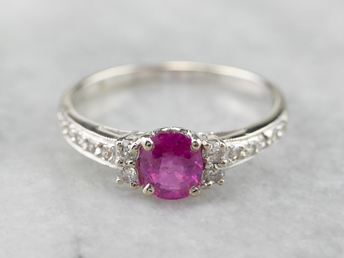 White Gold Ruby and Diamond Ring