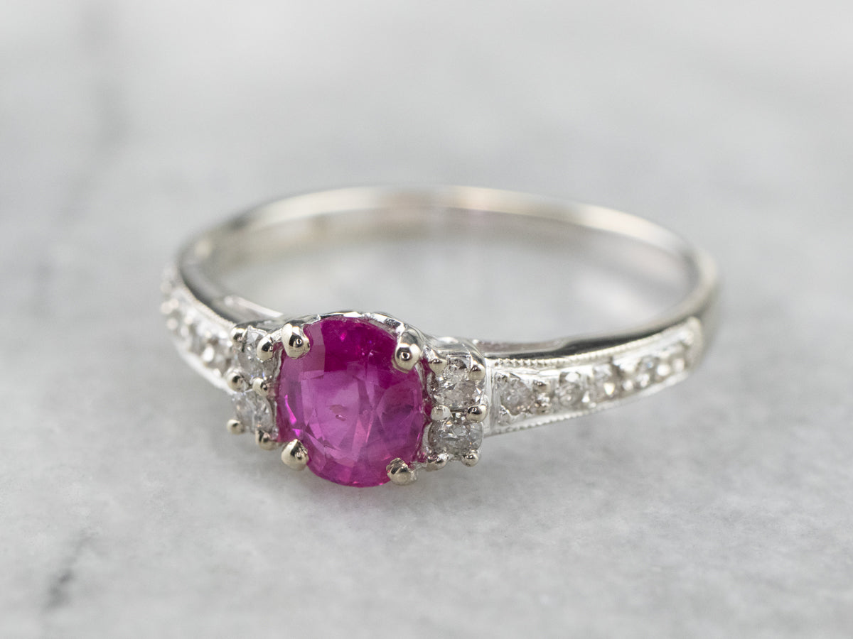 White Gold Ruby and Diamond Ring
