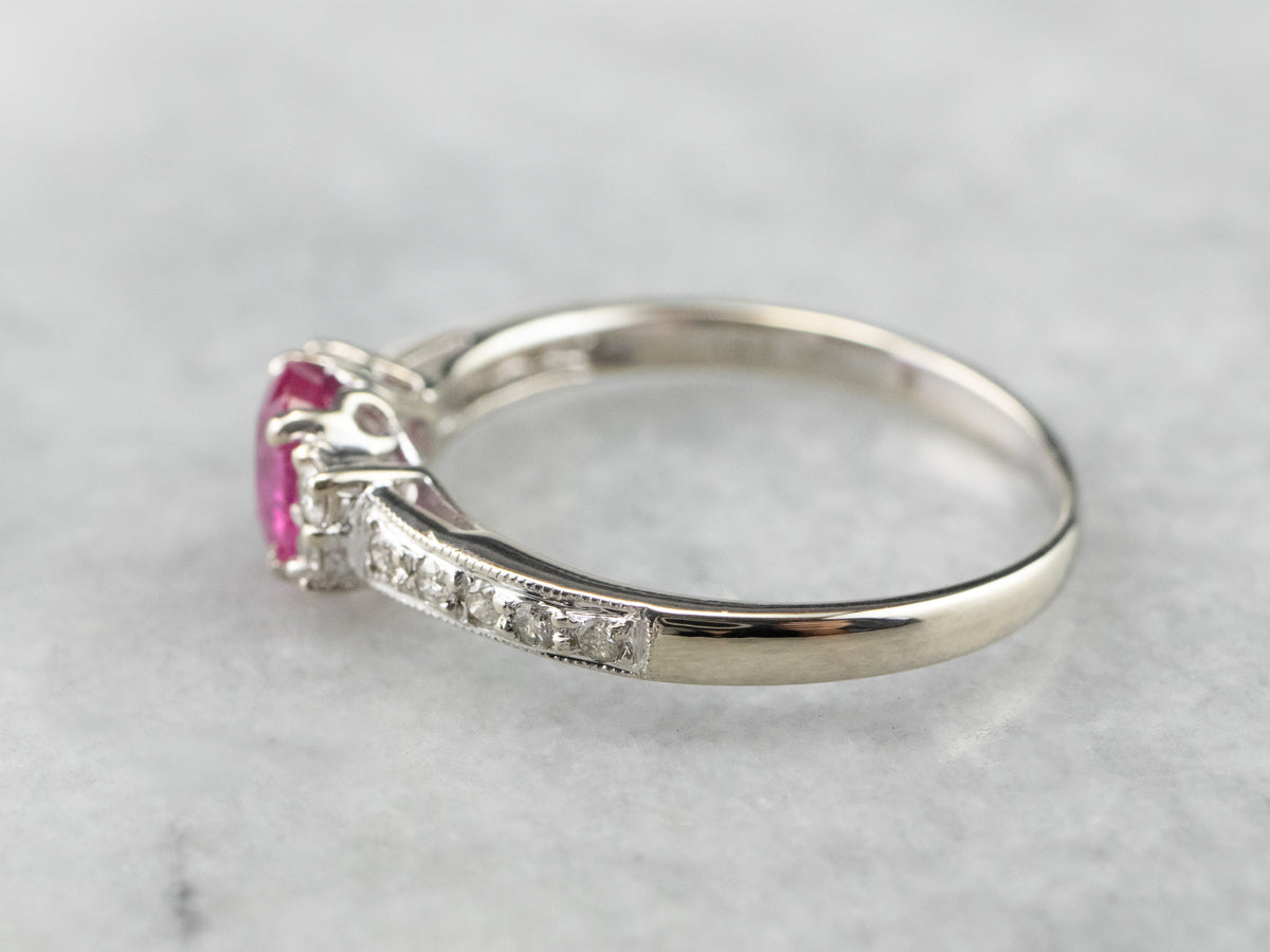 White Gold Ruby and Diamond Ring