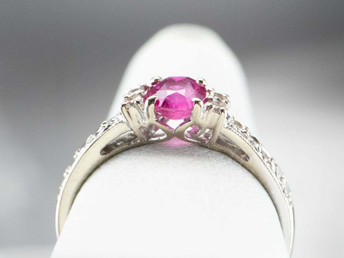 White Gold Ruby and Diamond Ring
