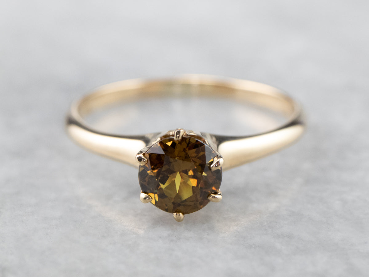 *RESERVED* Antique Earthy Andradite Garnet Gold Solitaire Ring