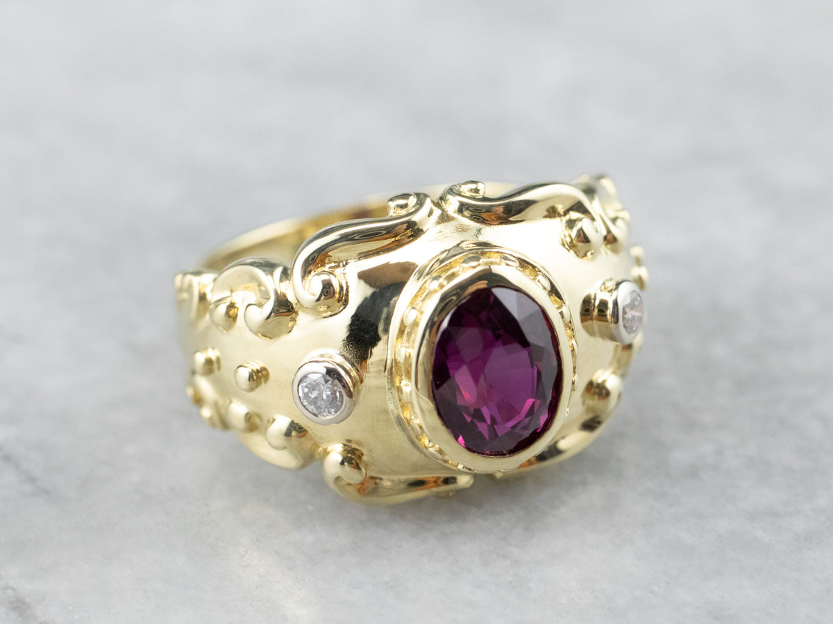 Gold Ruby and Diamond Statement Ring