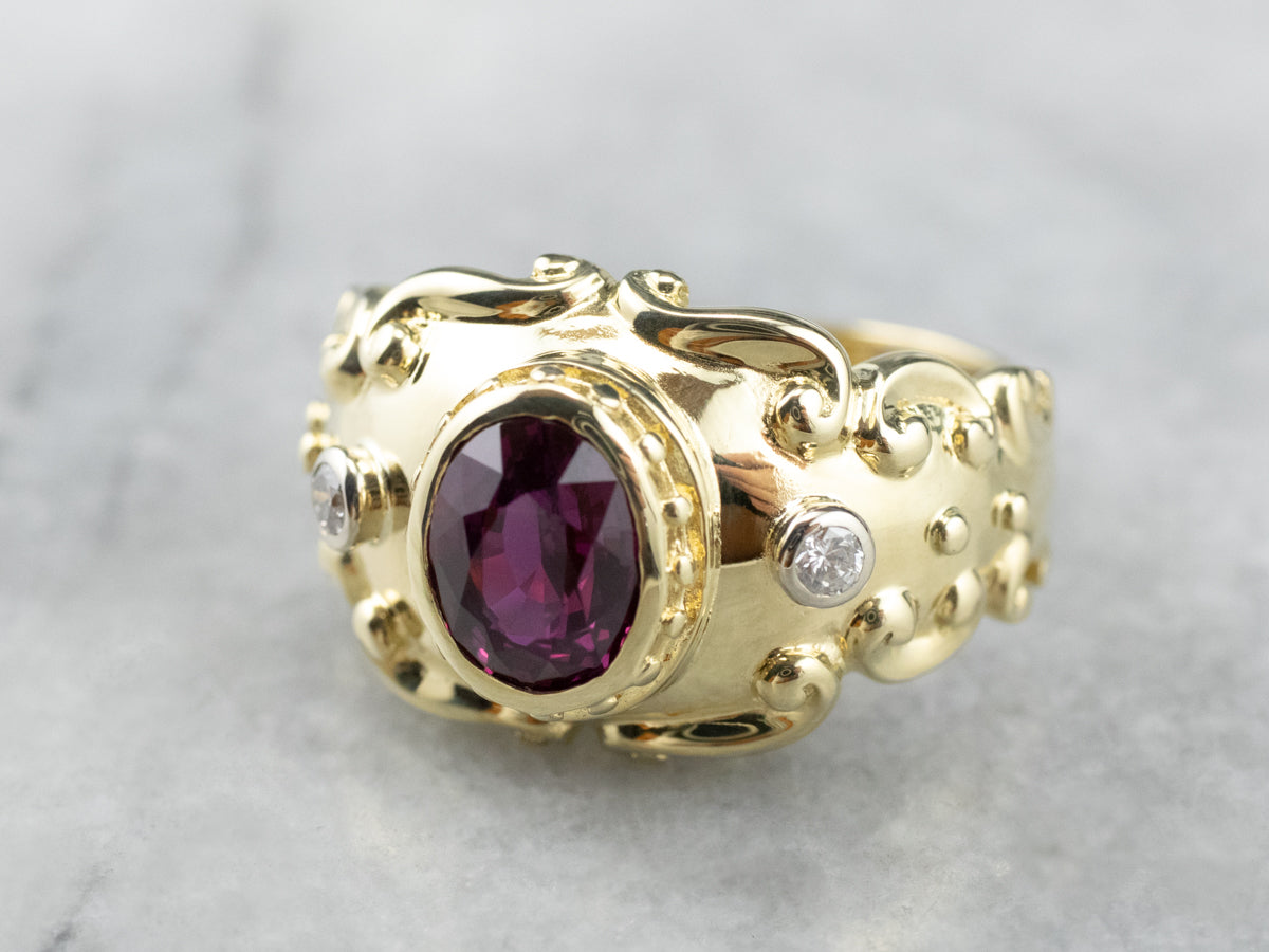 Gold Ruby and Diamond Statement Ring