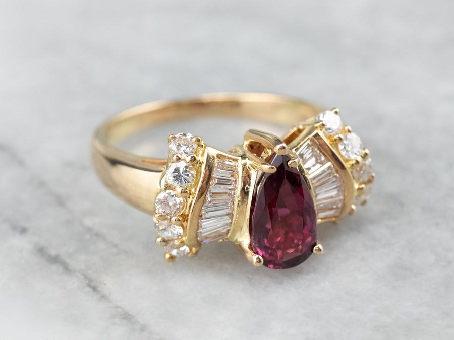 Teardrop Ruby and Diamond 18K Gold Ring