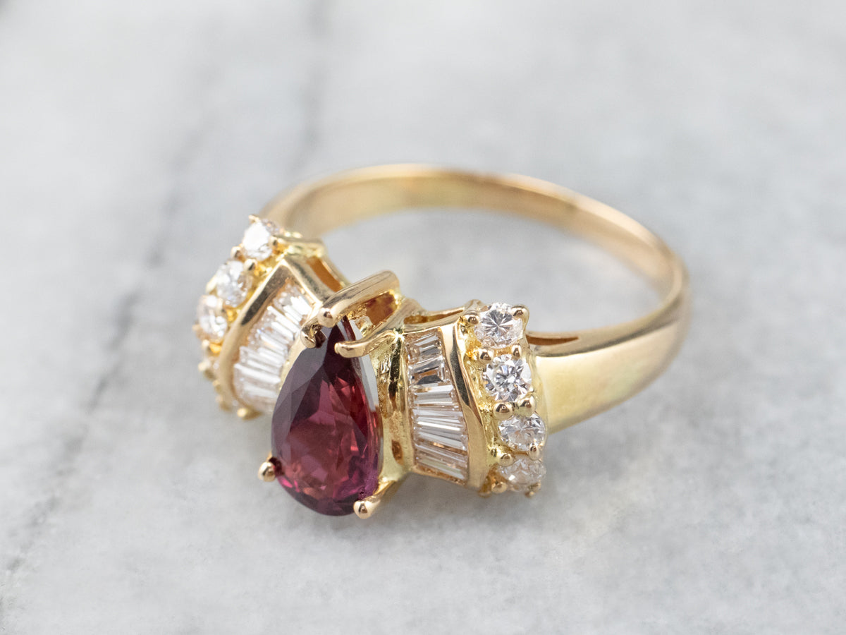 Teardrop Ruby and Diamond 18K Gold Ring