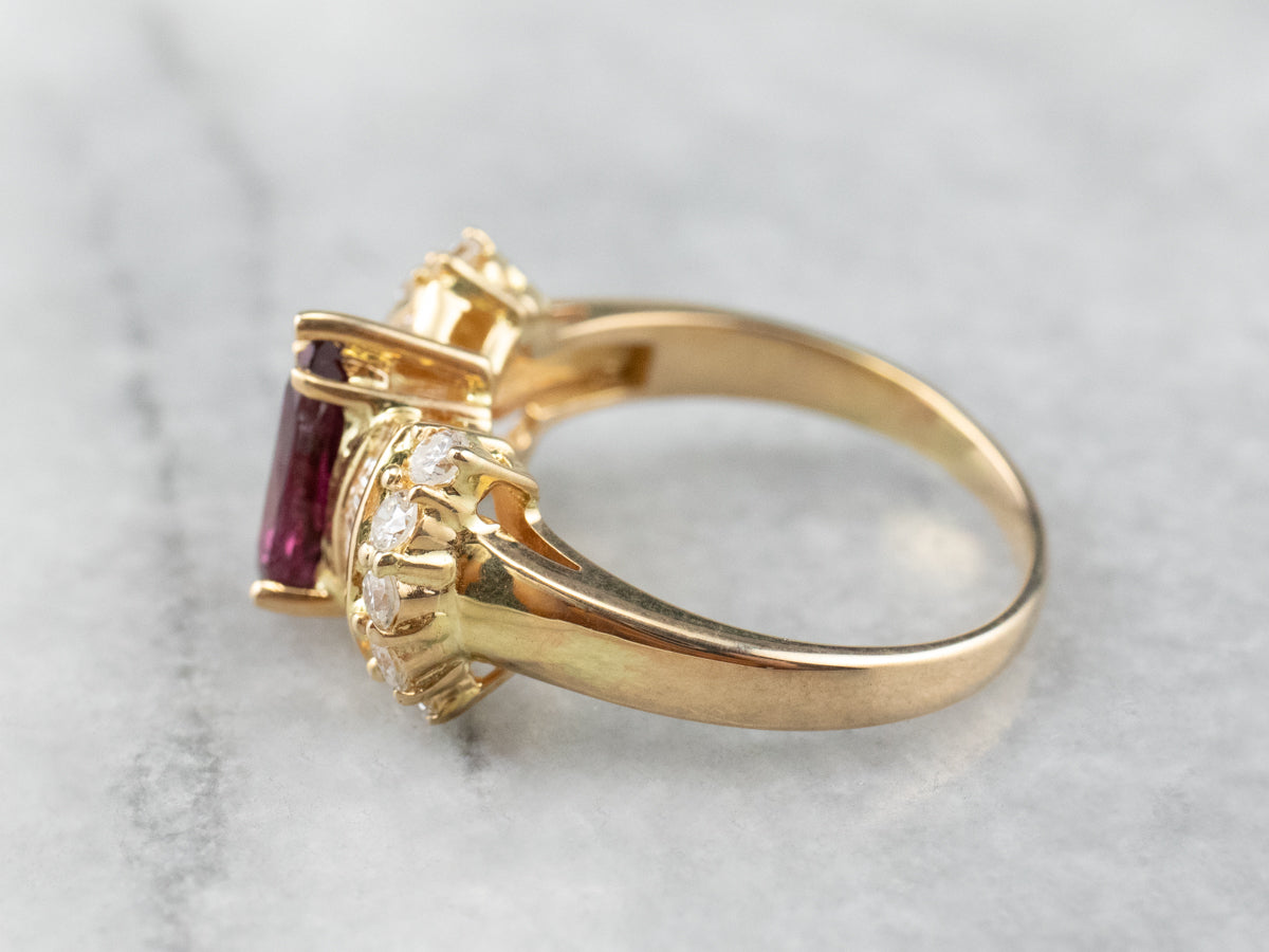 Teardrop Ruby and Diamond 18K Gold Ring
