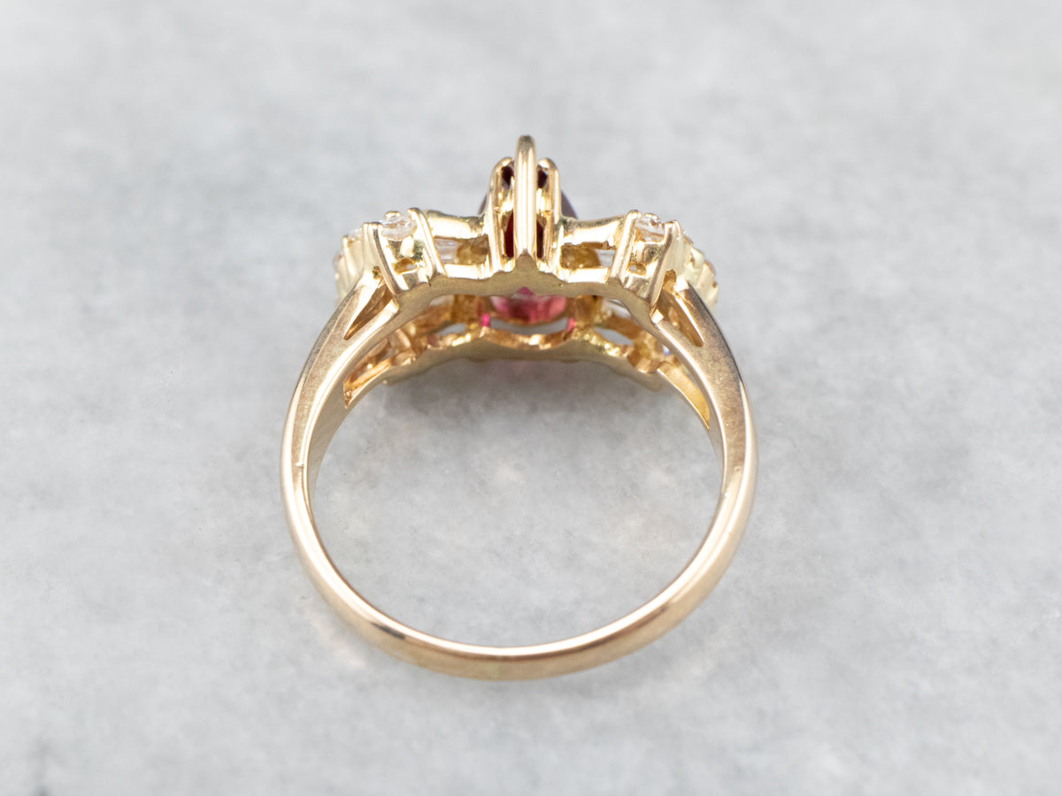 Teardrop Ruby and Diamond 18K Gold Ring