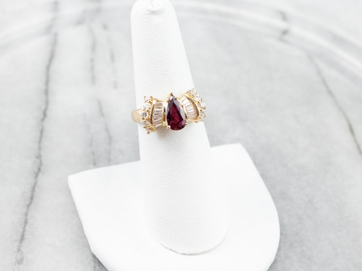 Teardrop Ruby and Diamond 18K Gold Ring