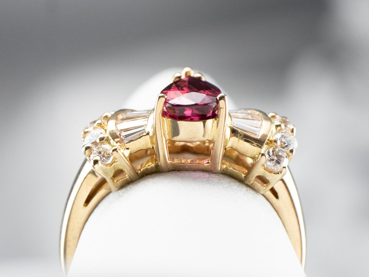 Teardrop Ruby and Diamond 18K Gold Ring
