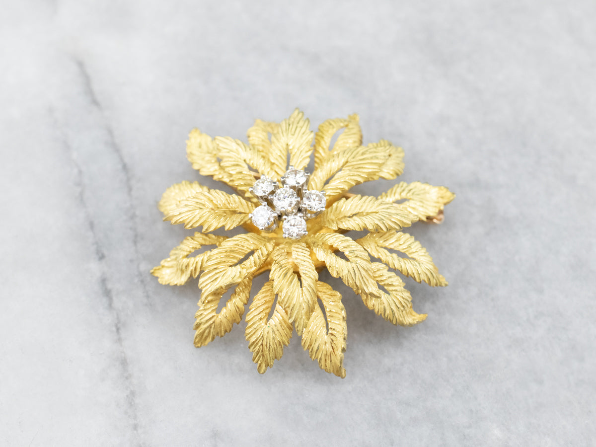 Vintage Flower Diamond Cluster Pin