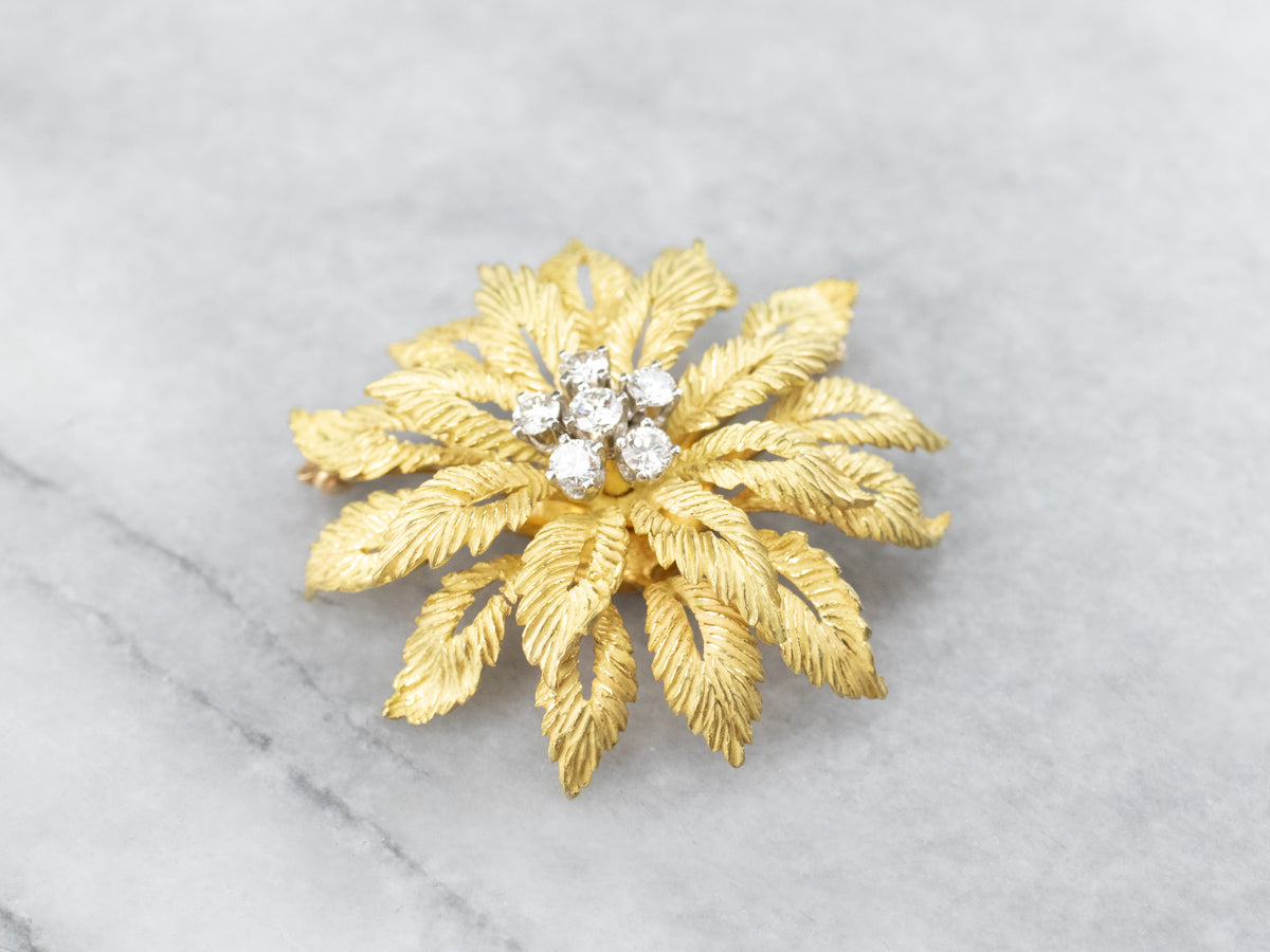 Vintage Flower Diamond Cluster Pin