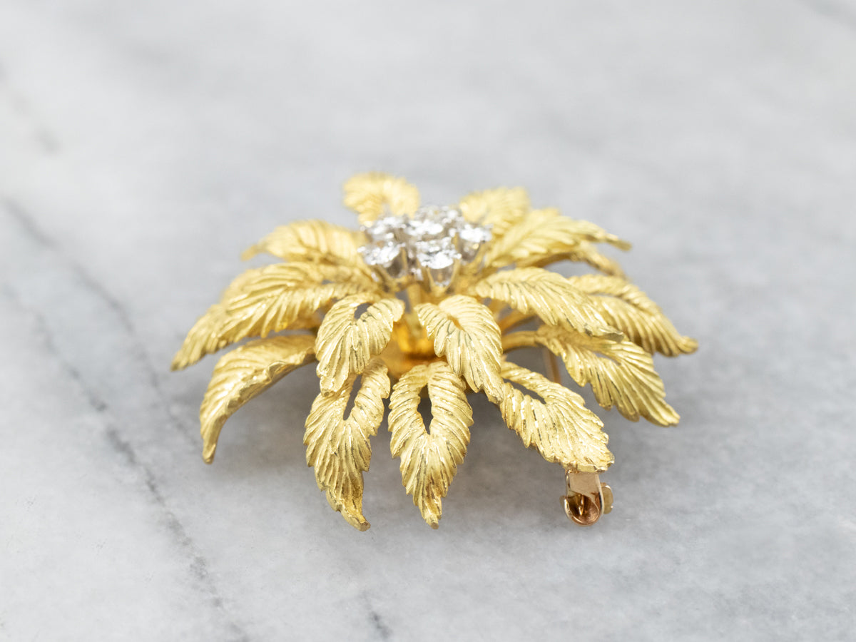 Vintage Flower Diamond Cluster Pin