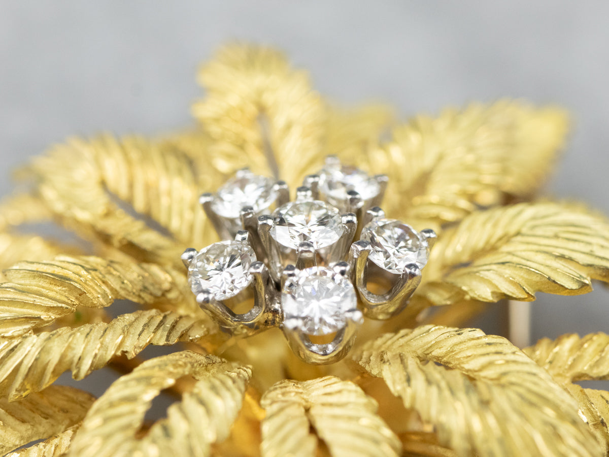 Vintage Flower Diamond Cluster Pin
