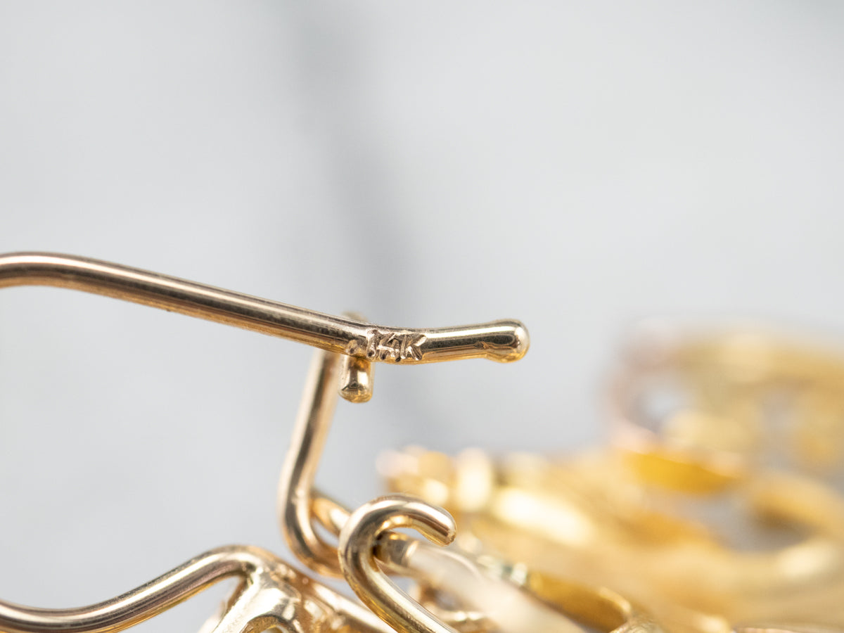 Peridot Scrolling Gold Dragon Drop Earrings