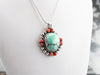 Turquoise Coral Sterling Silver Statement Pendant