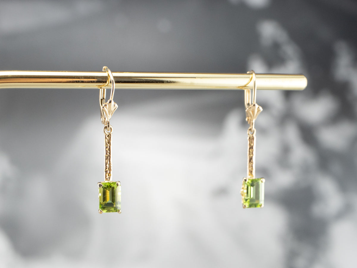 Peridot Gold Bar Drop Earrings