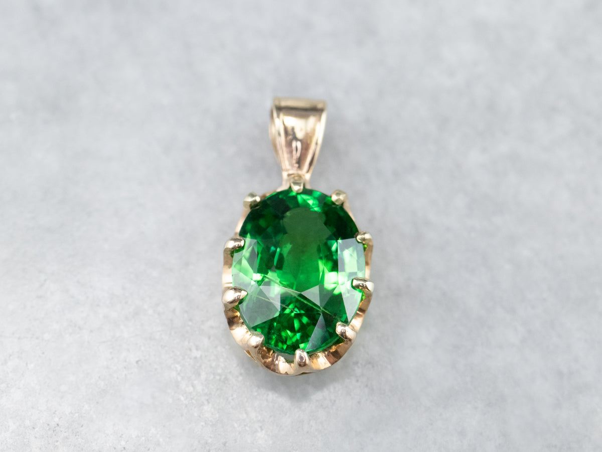 Oval Cut Tsavorite Garnet Gold Solitaire Pendant
