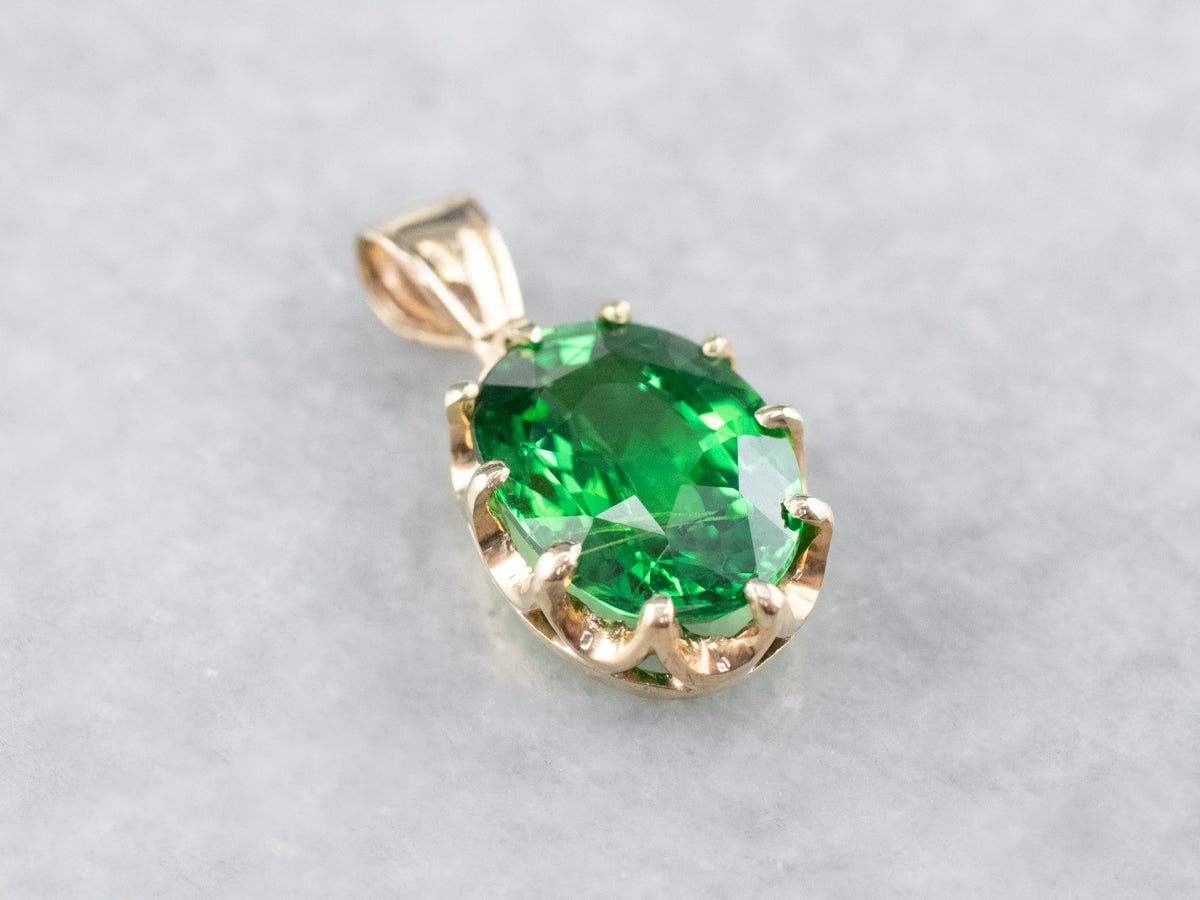 Oval Cut Tsavorite Garnet Gold Solitaire Pendant