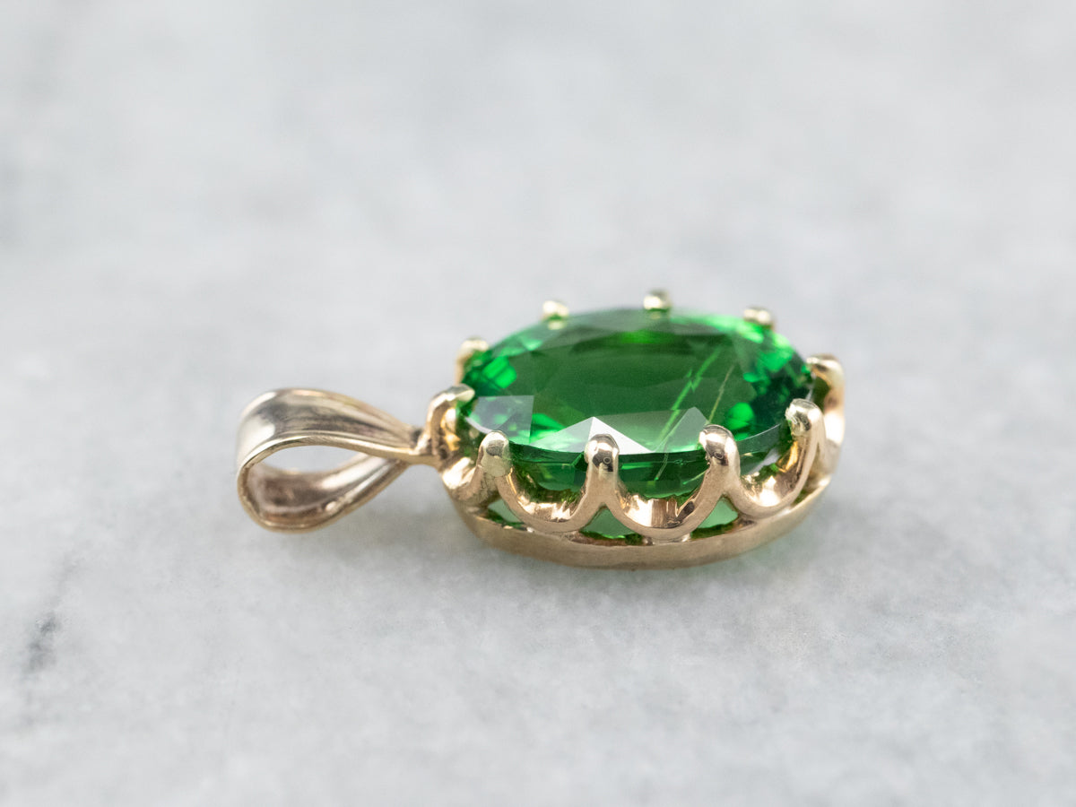 Oval Cut Tsavorite Garnet Gold Solitaire Pendant
