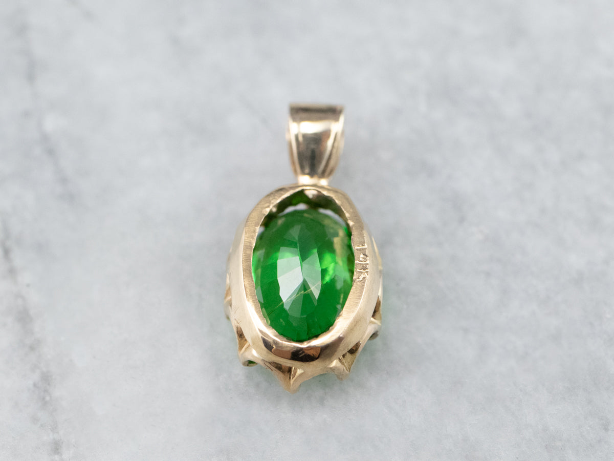 Oval Cut Tsavorite Garnet Gold Solitaire Pendant
