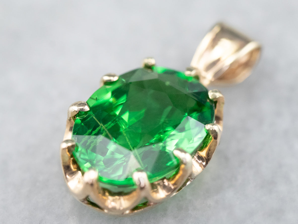 Oval Cut Tsavorite Garnet Gold Solitaire Pendant