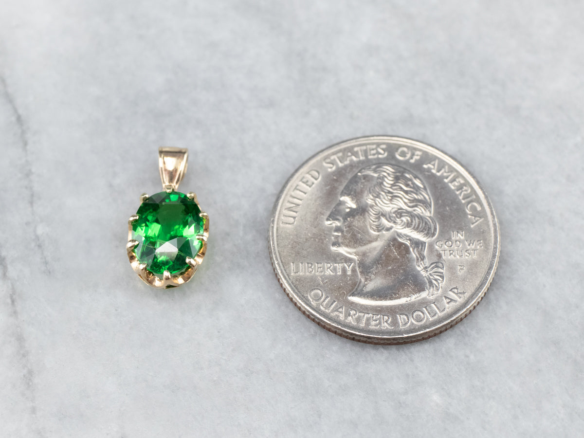 Oval Cut Tsavorite Garnet Gold Solitaire Pendant