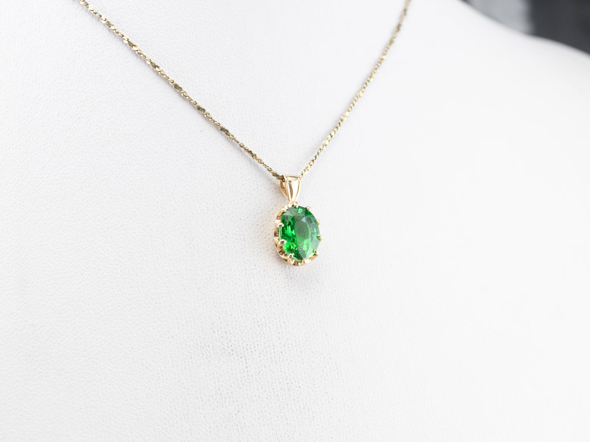 Oval Cut Tsavorite Garnet Gold Solitaire Pendant