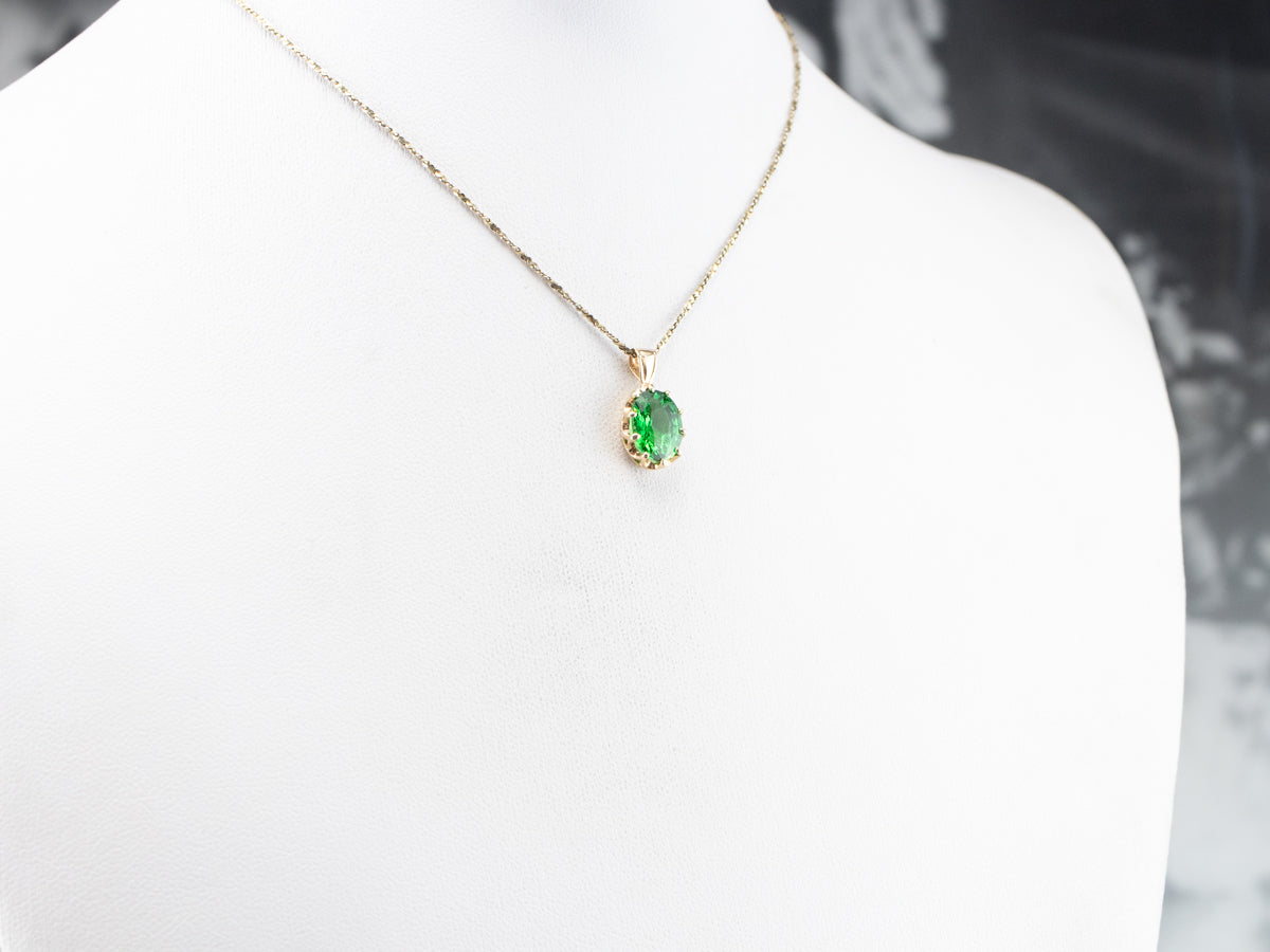 Oval Cut Tsavorite Garnet Gold Solitaire Pendant