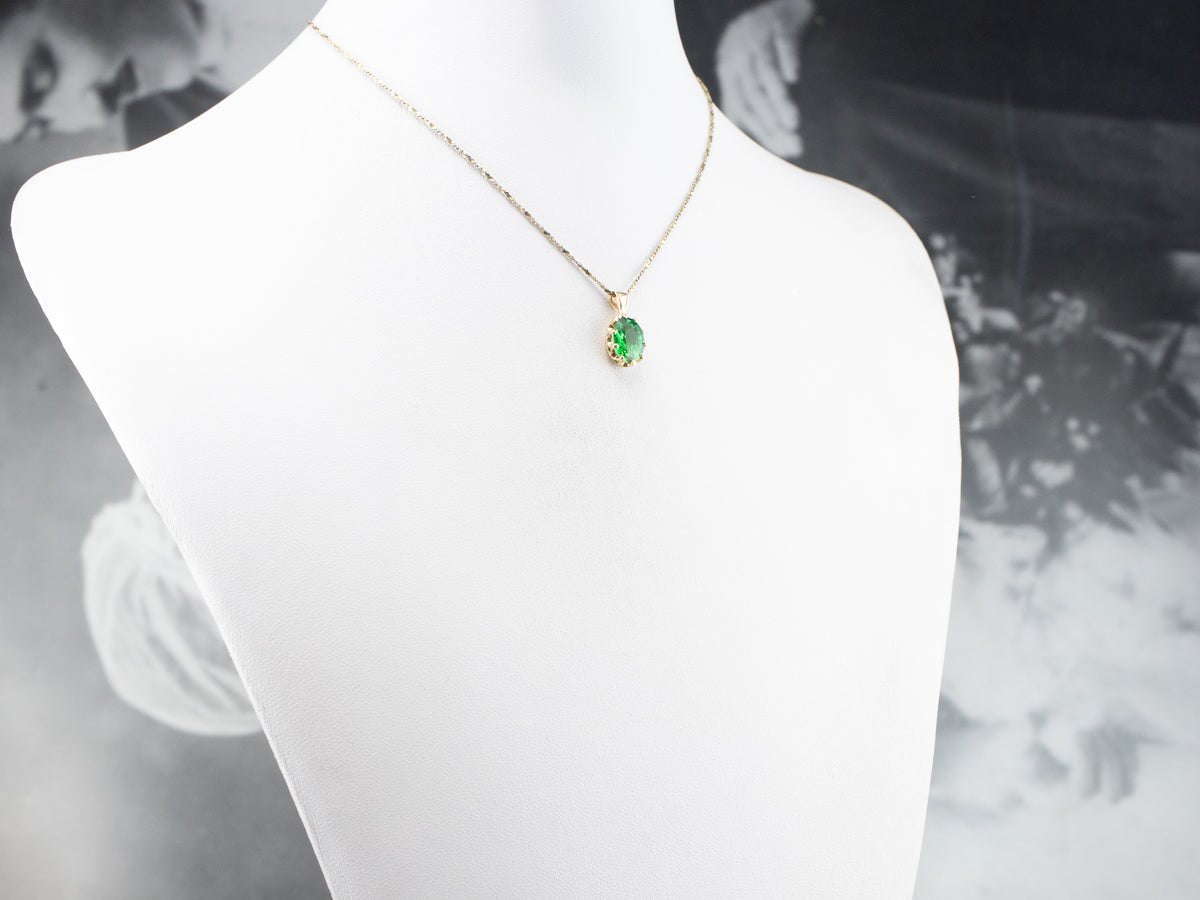 Oval Cut Tsavorite Garnet Gold Solitaire Pendant