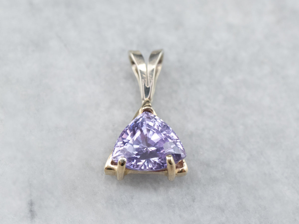 Trillion Cut Purple Spinel Gold Solitaire Pendant
