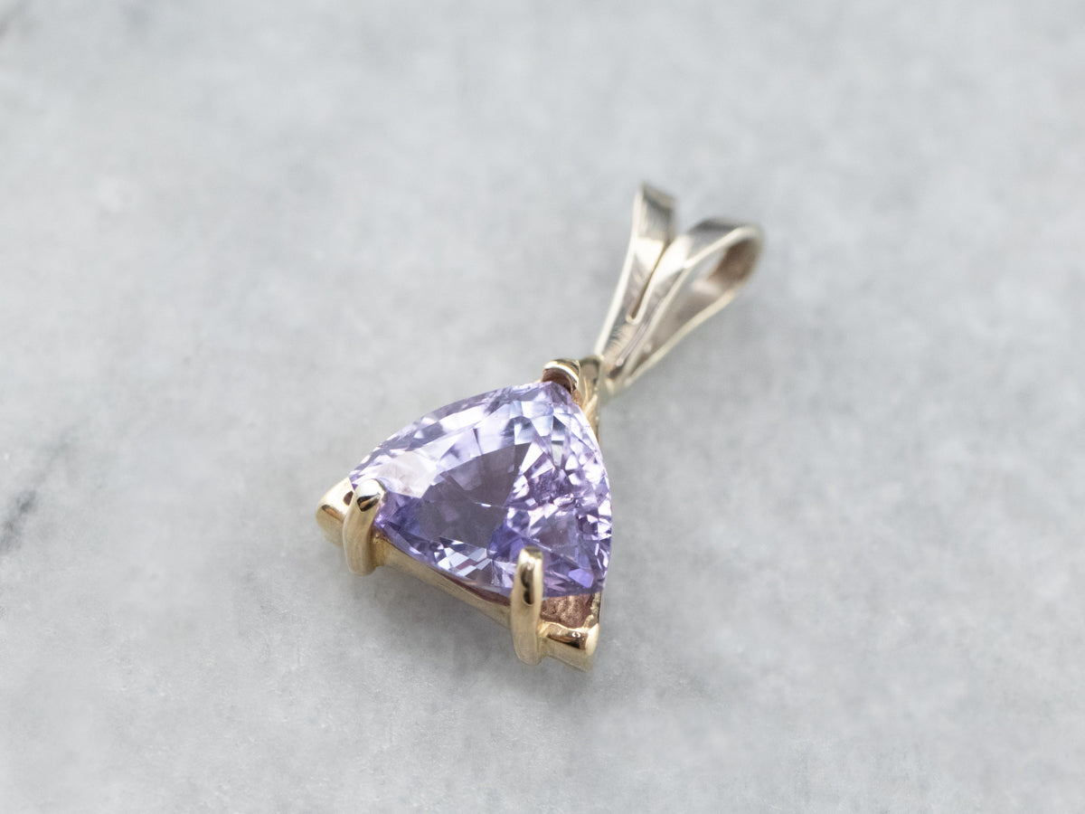 Trillion Cut Purple Spinel Gold Solitaire Pendant