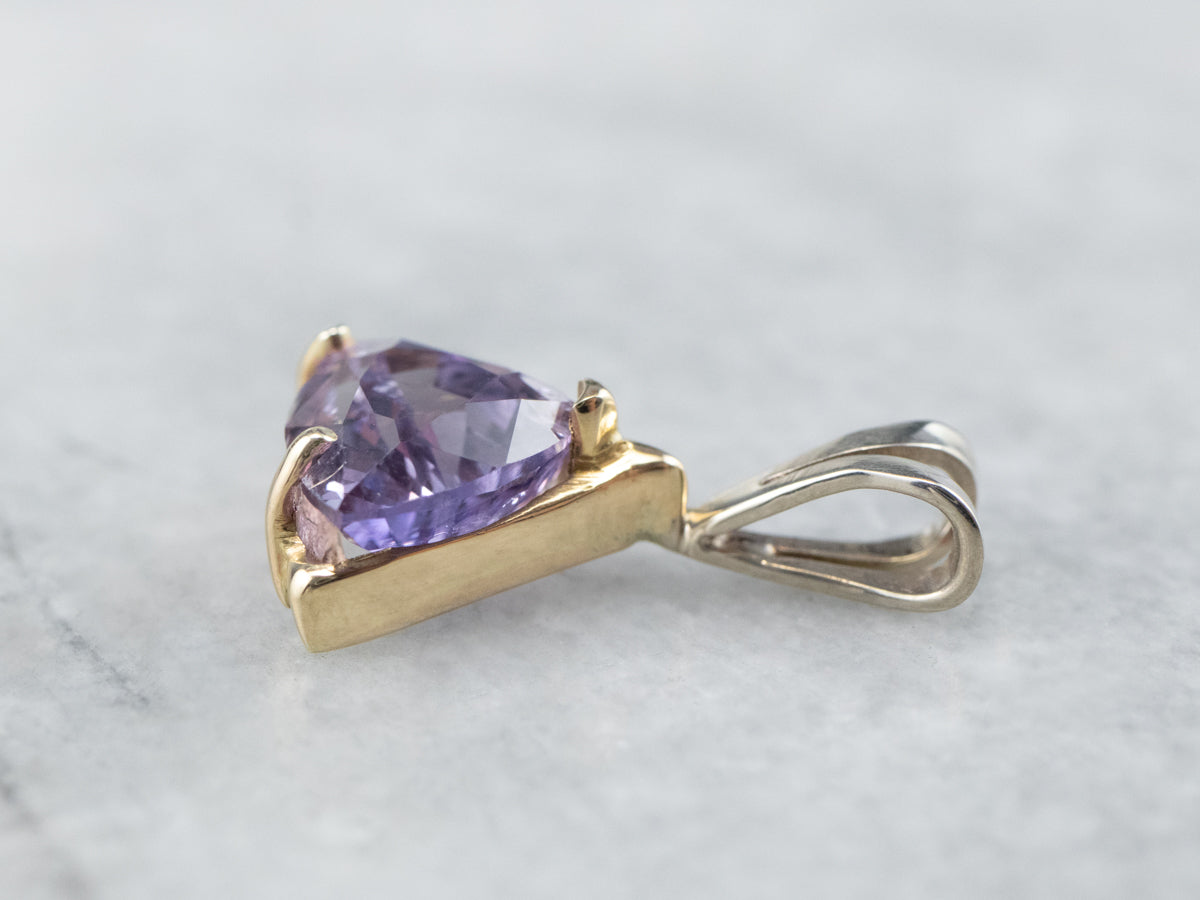 Trillion Cut Purple Spinel Gold Solitaire Pendant