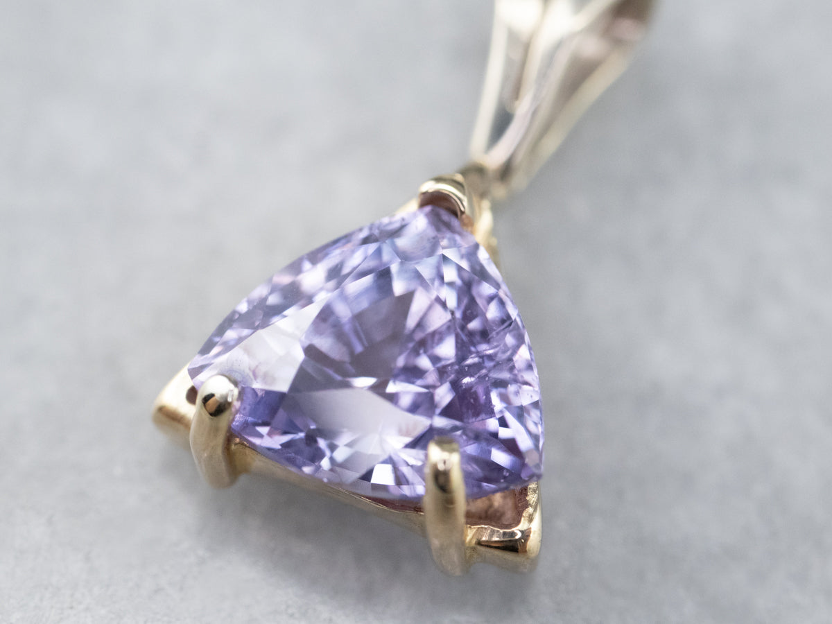 Trillion Cut Purple Spinel Gold Solitaire Pendant