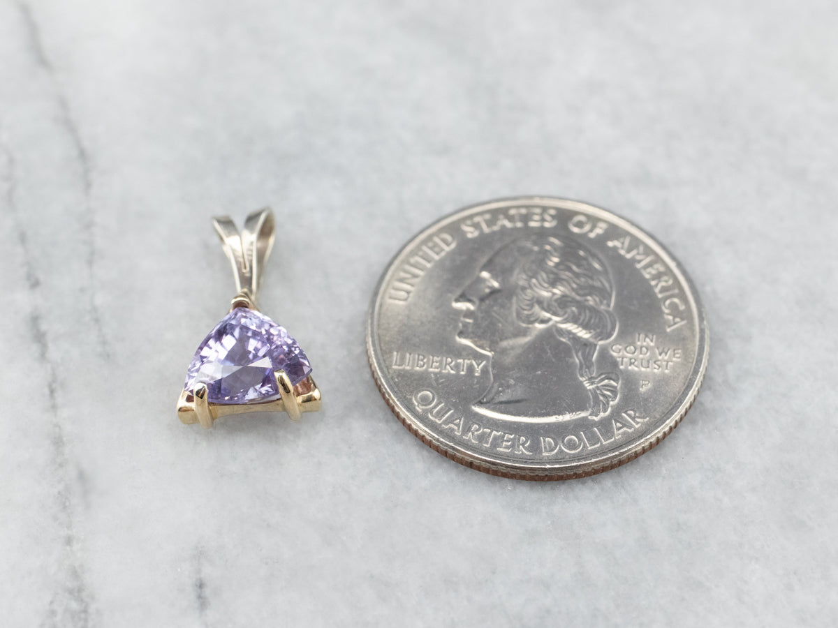 Trillion Cut Purple Spinel Gold Solitaire Pendant