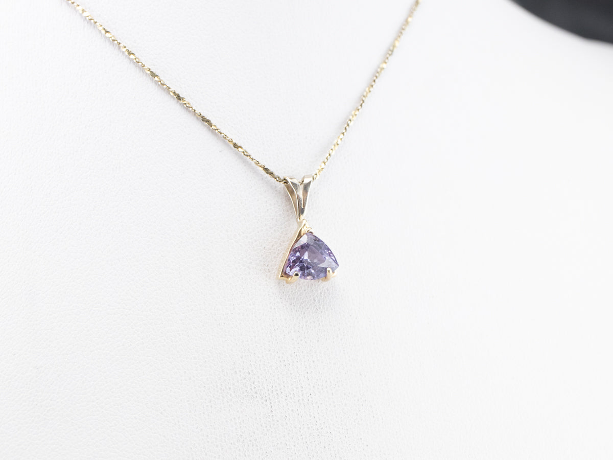 Trillion Cut Purple Spinel Gold Solitaire Pendant