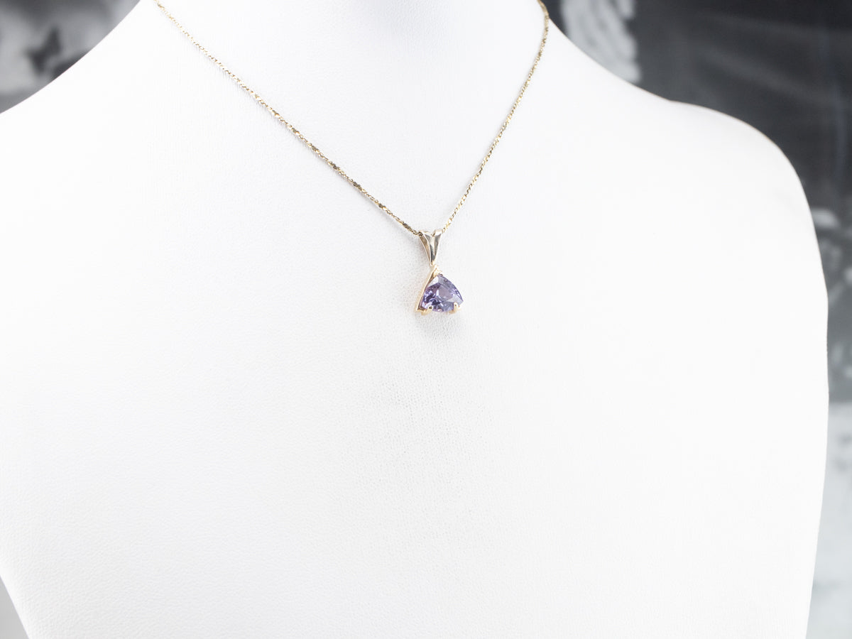 Trillion Cut Purple Spinel Gold Solitaire Pendant
