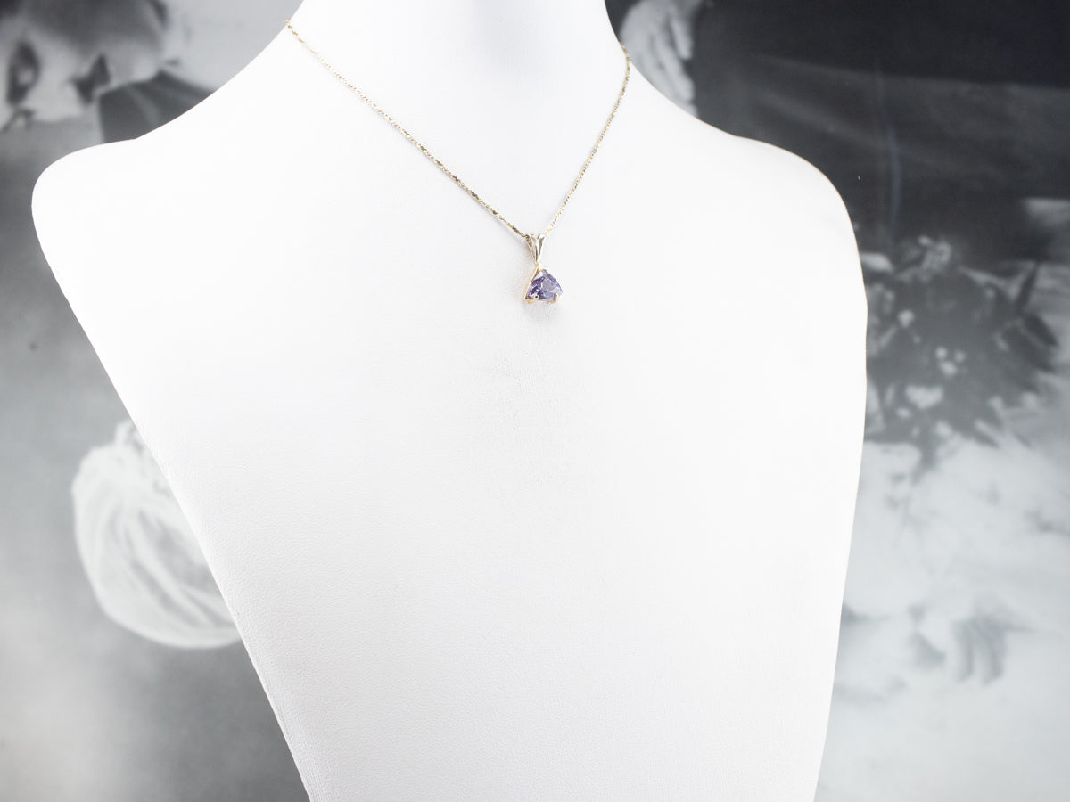 Trillion Cut Purple Spinel Gold Solitaire Pendant