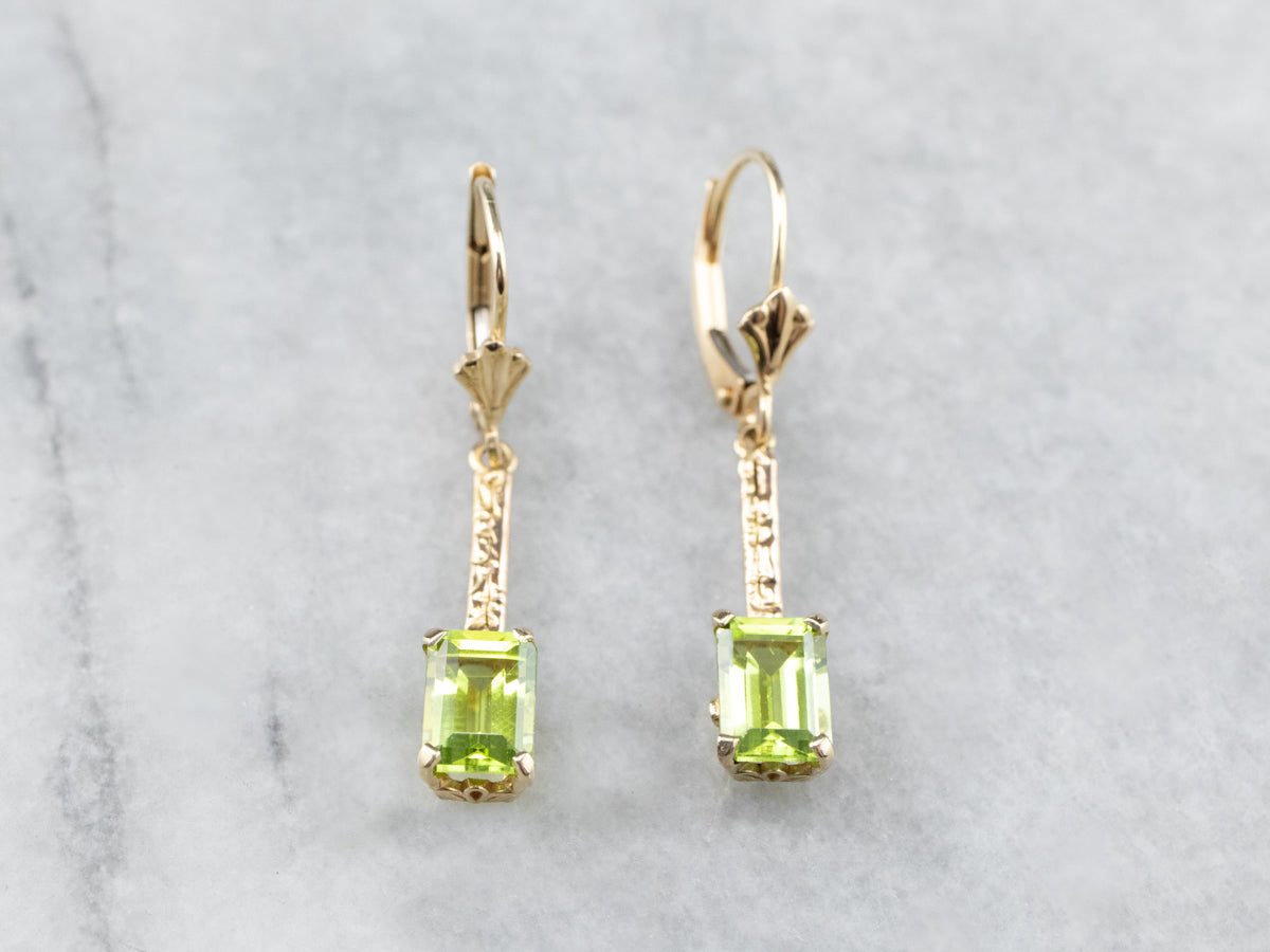 Peridot Gold Bar Drop Earrings