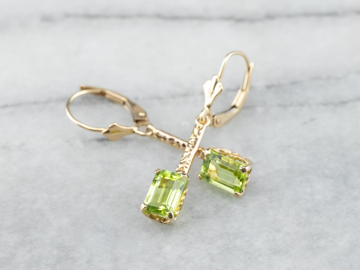 Peridot Gold Bar Drop Earrings
