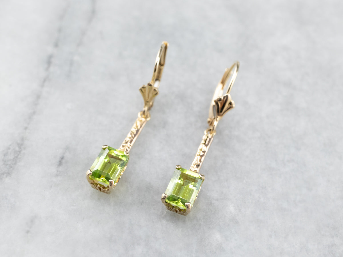 Peridot Gold Bar Drop Earrings