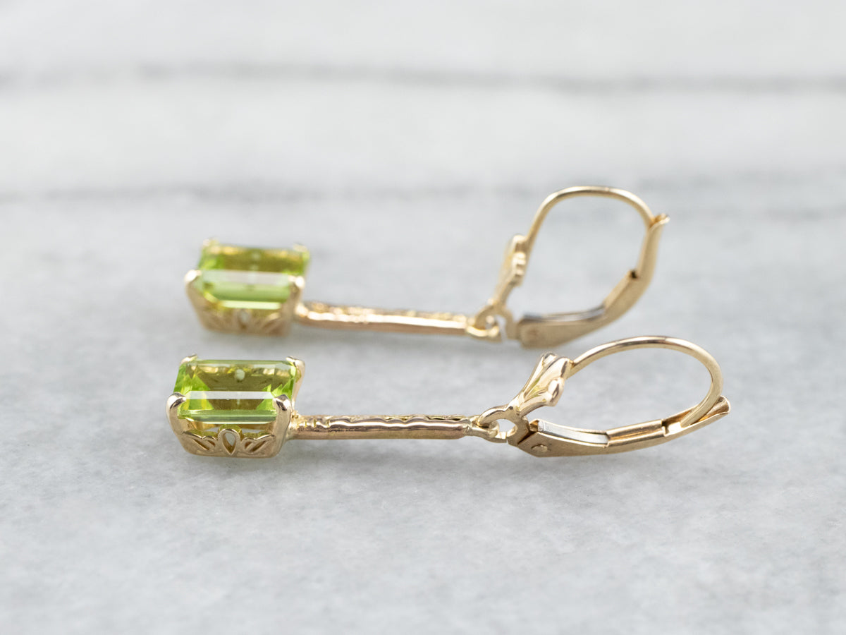 Peridot Gold Bar Drop Earrings